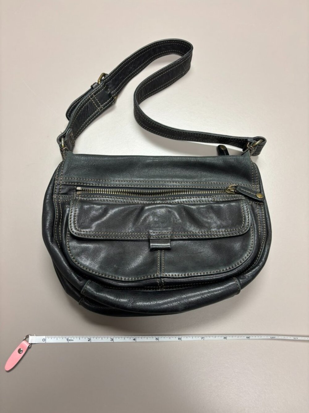 Vintage Fossil Black Leather Shoulder Bag Hobo - 1990s